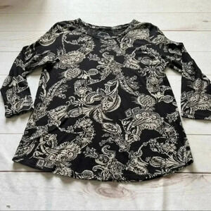 Lucky Brand  paisley boho black and gray top women size medium